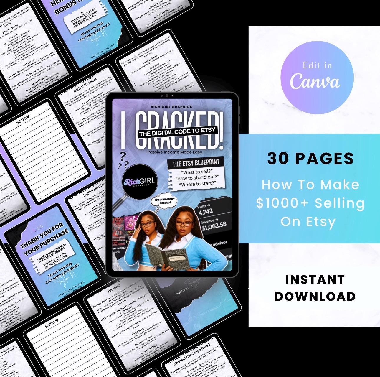 Etsy Digital Product Blueprint | 30-Page Guide, Canva Templates (Instant Download)