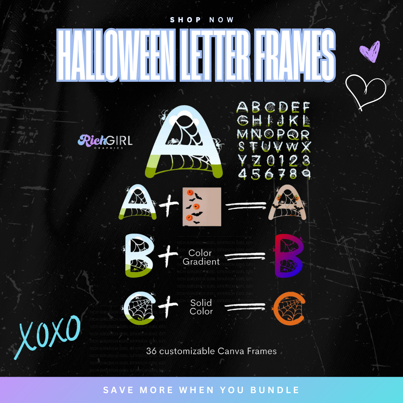 Halloween Spiderweb Letters & Numbers: Canva Frames (Digital Download)