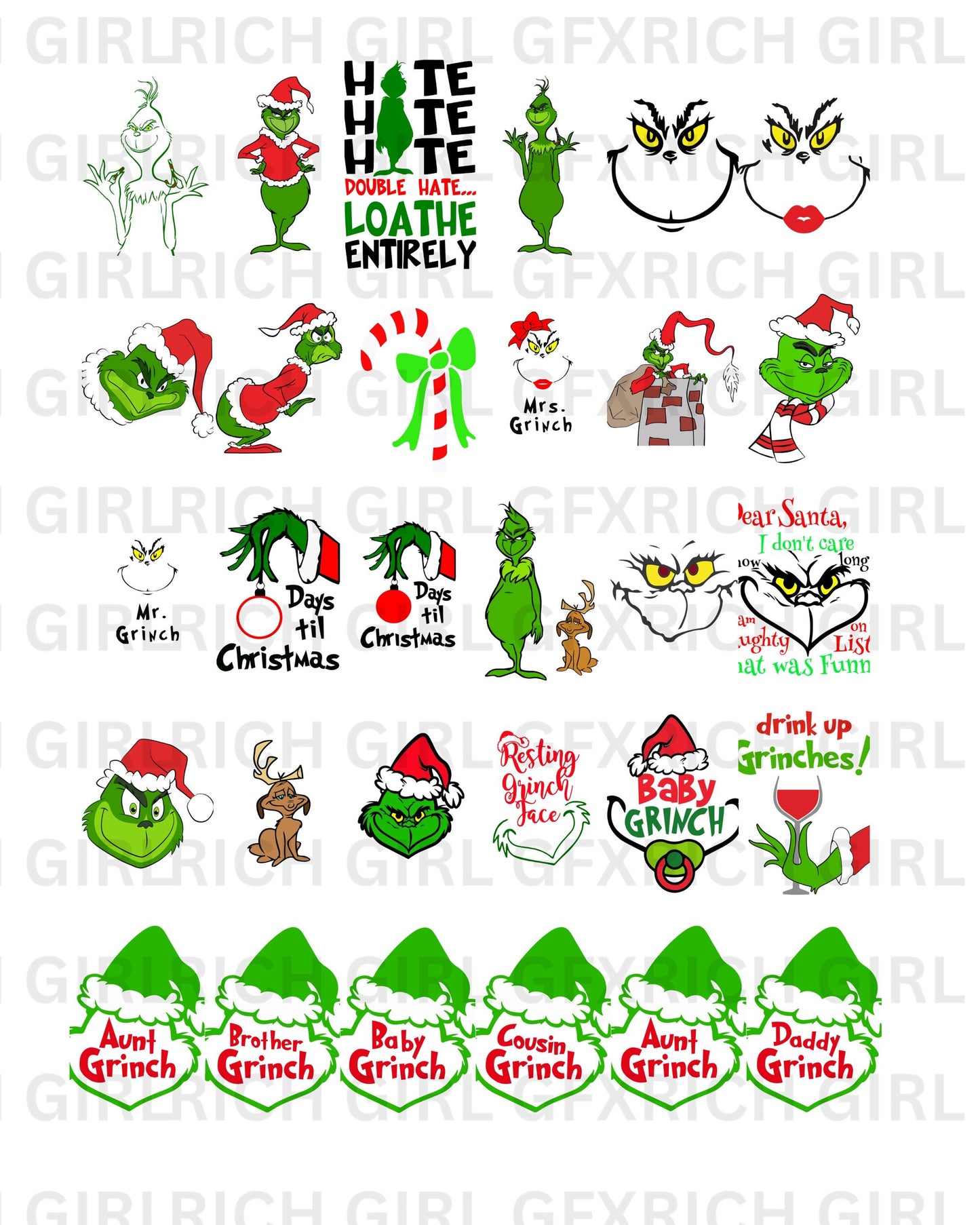 Grinch Christmas PNG Files | 46 Unique Designs (Instant Download)