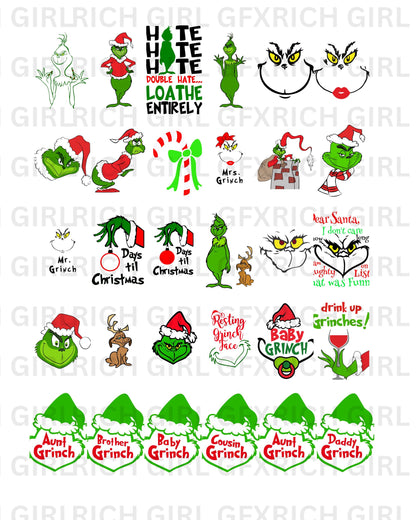Grinch Christmas PNG Files | 46 Unique Designs (Instant Download)
