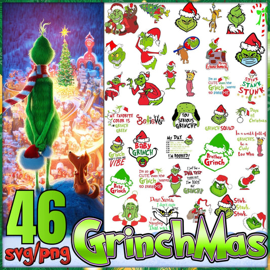 Grinch Christmas PNG Files | 46 Unique Designs (Instant Download)